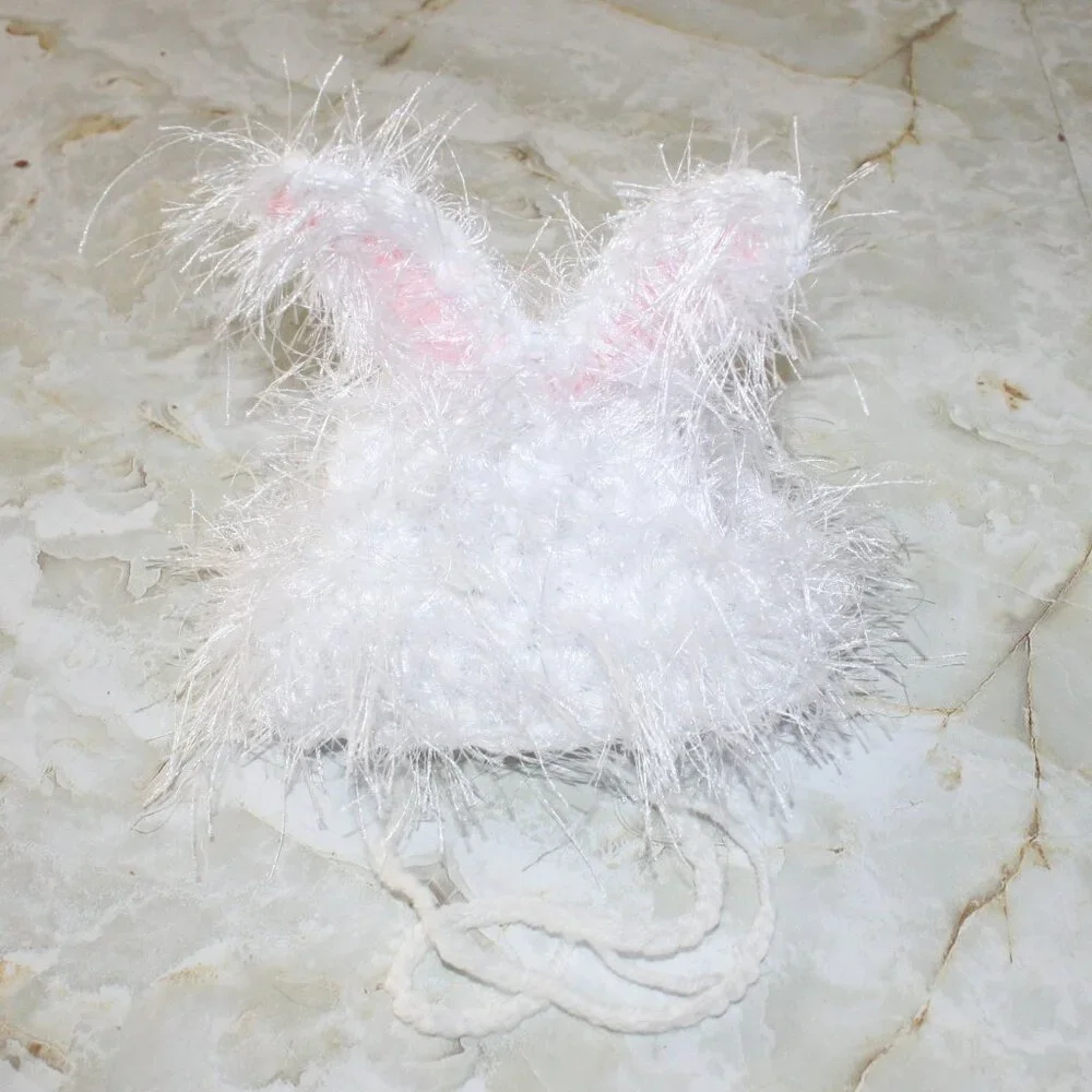 HAND CRAFTED Hat Crochet Easter Bunny Ears Cat Costume Photo Prop White